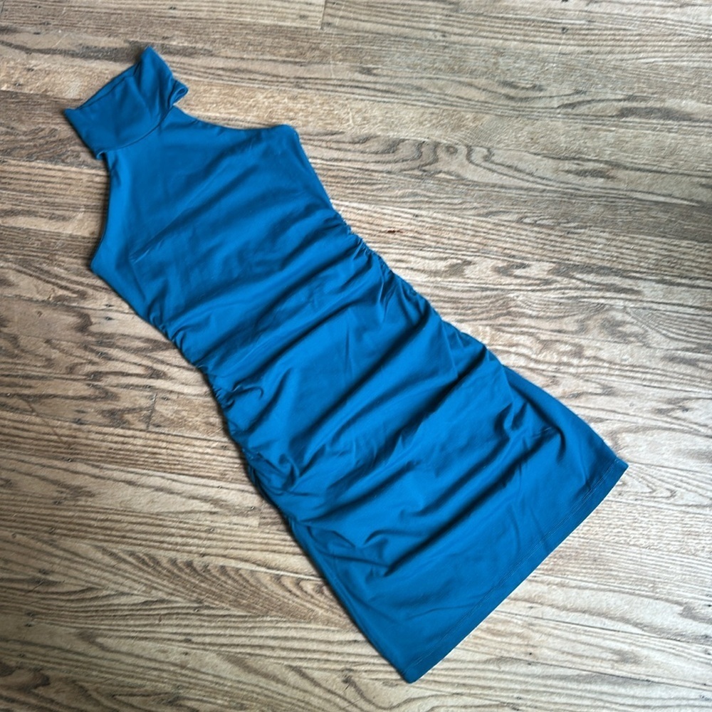 Susana Monaco Ruched Bodycon Turtleneck Halter Teal XS EUC